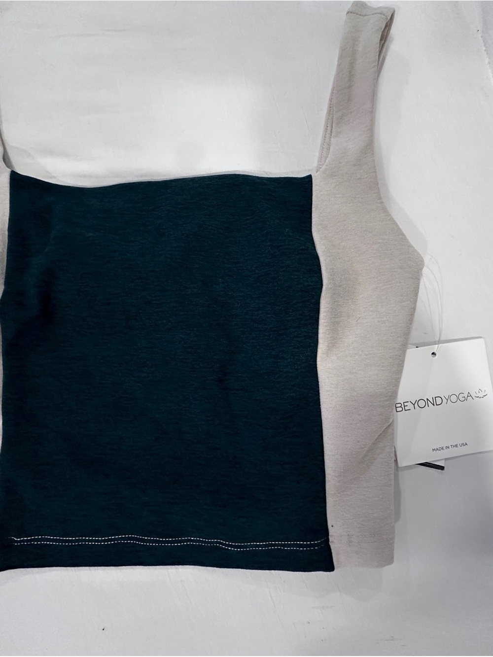 Beyond Yoga Teal Colorblock Tank with Light Gray Strap